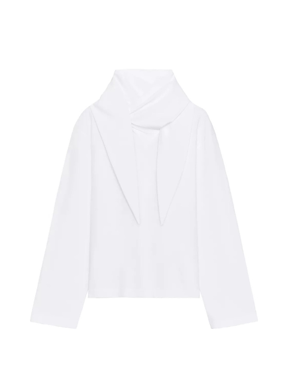 Zara Terez White Long-Sleeve Top with Draped Scarf Neck